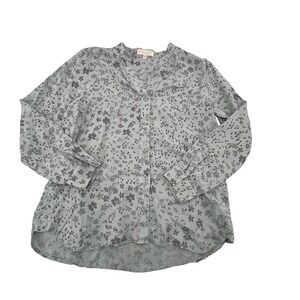 Side Stitch Women's XXS Floral Print Button Down Long Sleeve Blouse Top Green